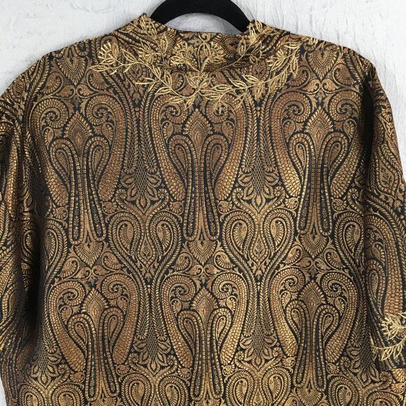 Sue.Anu Jacket Womens Large Black Gold Elephants Silk Hand Stamped Sartor Lal - Picture 12 of 16